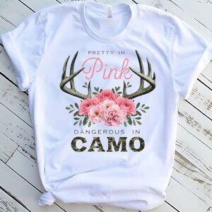 Pretty In Pink Dangerous In Camo Western Custom Tee Graphic Short Sleeve T-shirt